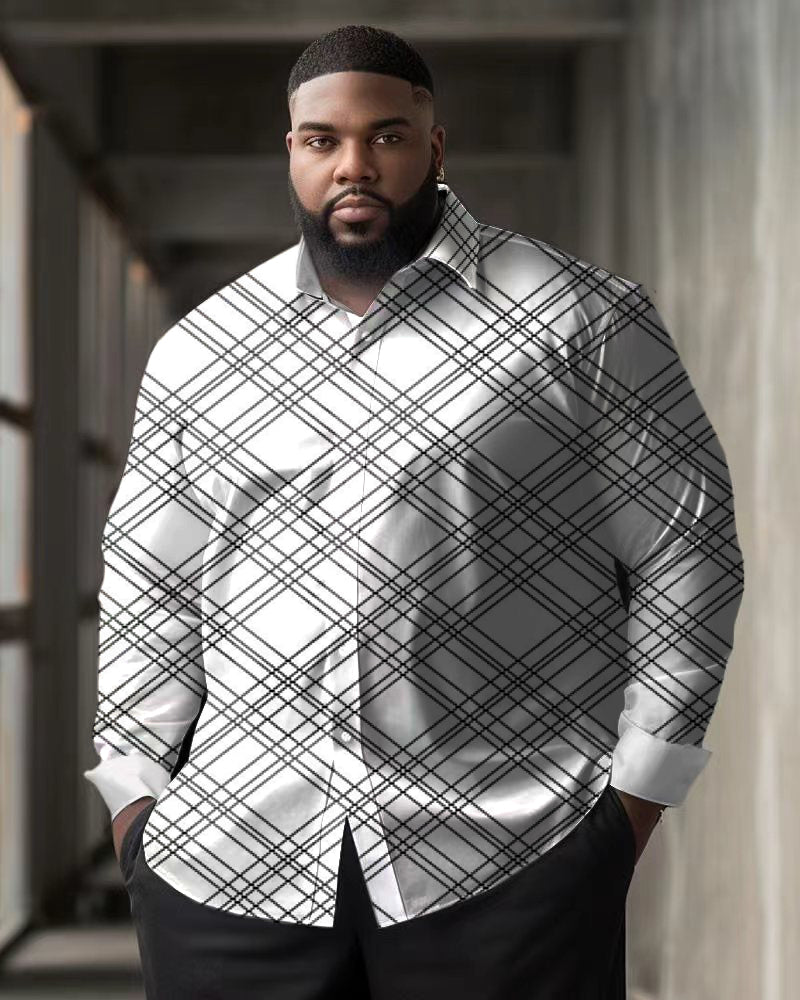 Big & Tall Black White Plaid Shirt Pants Set for big men