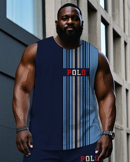 Big & Tall Blue Colorblock Striped Vest Pants Set for big men view 2