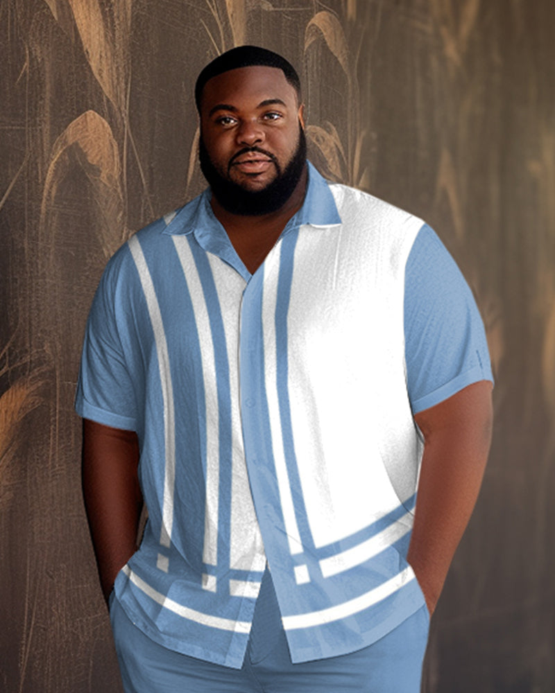 Big & Tall White Blue Gradient Shirt Pants Set for big men view 2
