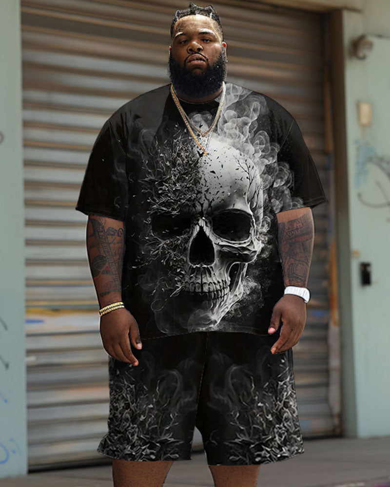 Big & Tall Graphic Skull T-Shirt Shorts Set for big men view 1