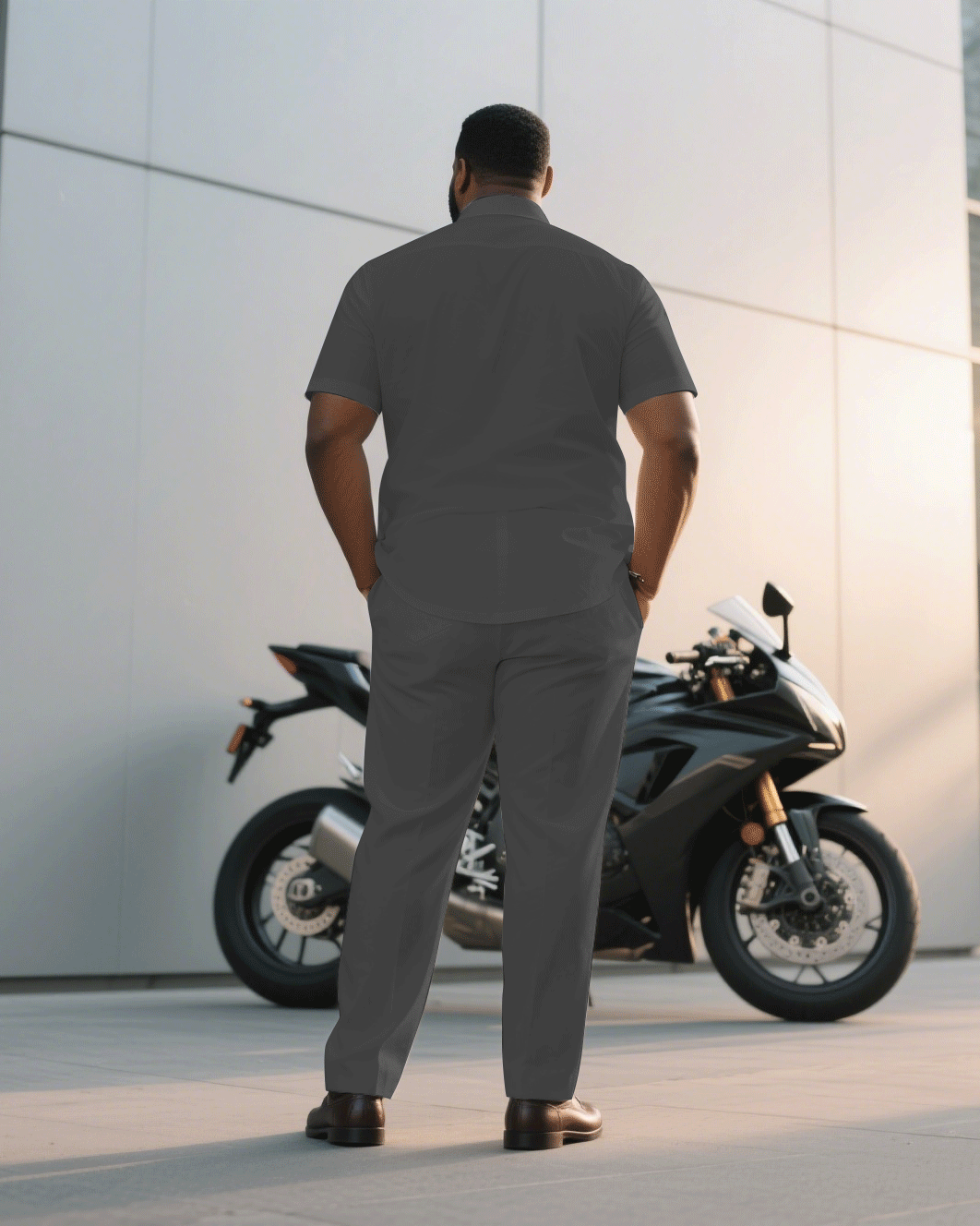 Big & Tall Red Gray Business Casual T-Shirt Pants Set for big men view 7