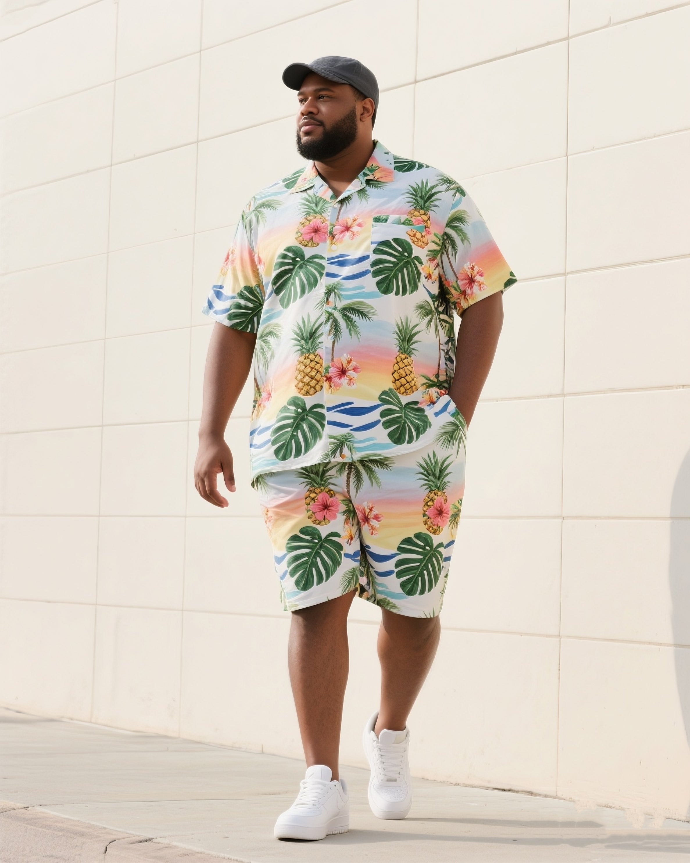 Big & Tall Hawaiian Tropical T-Shirt Shorts Set for big men view 1