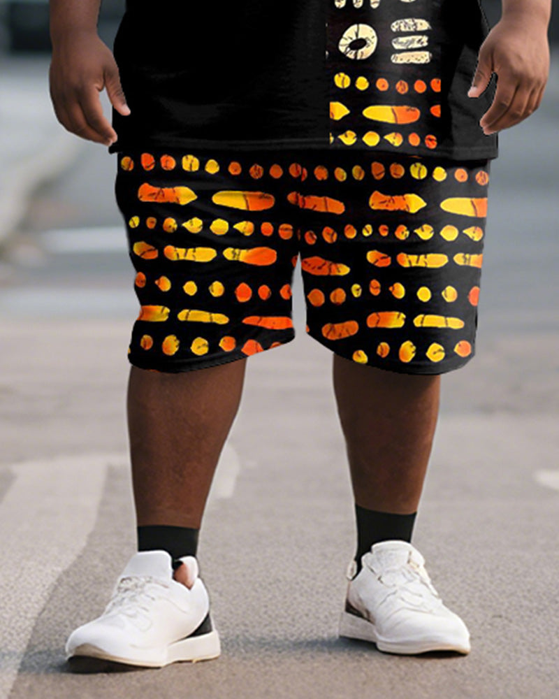 Big & Tall Black Orange Geometric T-Shirt Shorts Set for big men view 3