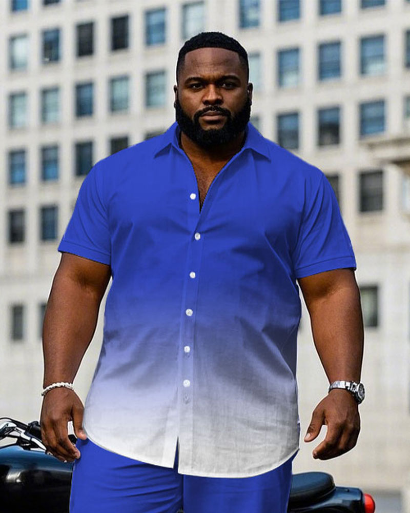 Big & Tall Blue Gradient T-Shirt Pants Set for big men view 2