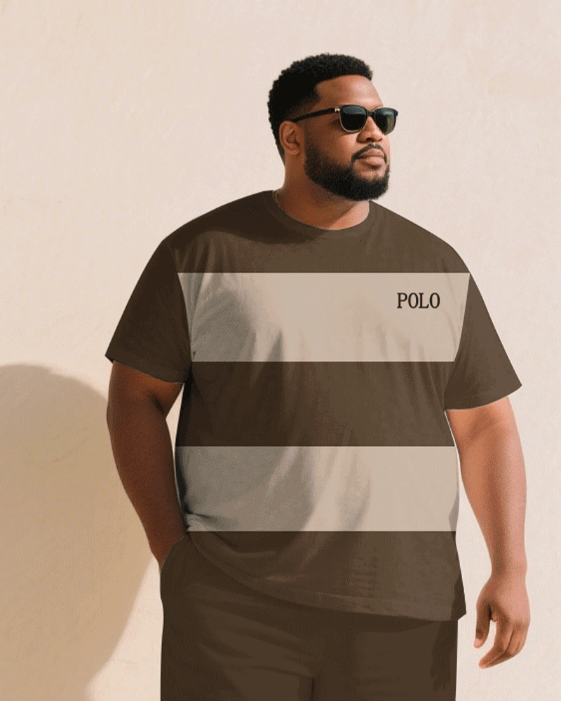 Big & Tall Brown Khaki Juneteenth T-Shirt Shorts Set for big men view 2