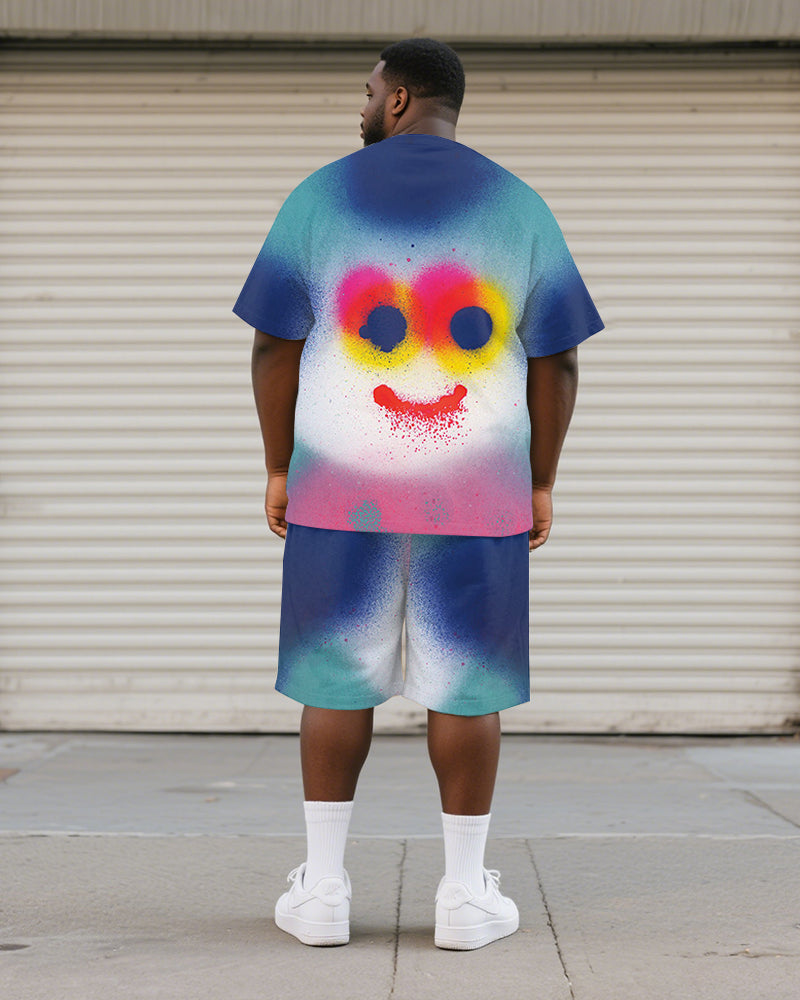 Big & Tall Blue Graphic Graffiti T-Shirt Shorts Set for big men view 4