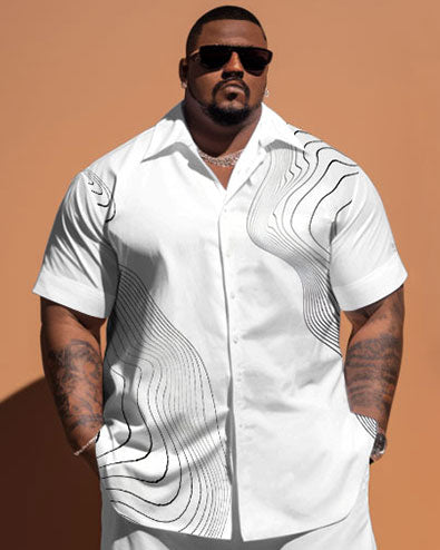 Big & Tall Geometric Striped T-Shirt Shorts Set for big men view 2