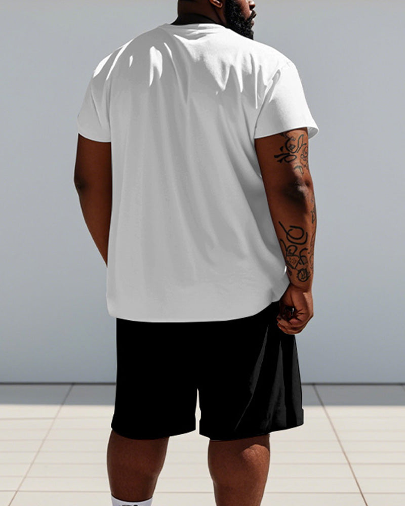 Big & Tall Black White Graphic T-Shirt Shorts Set for big men view 4