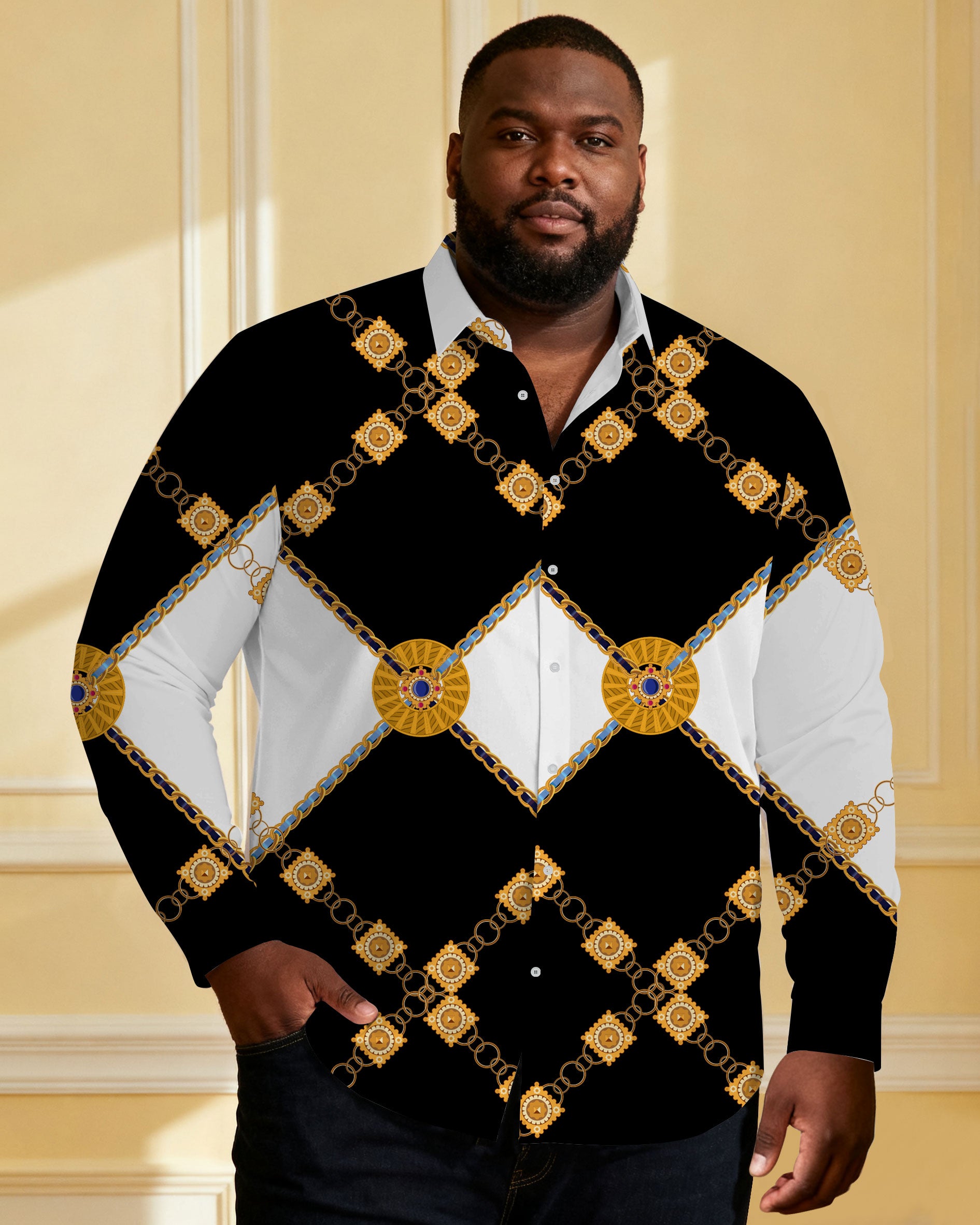 Big & Tall Black White Long Sleeve Shirt for big men view 1