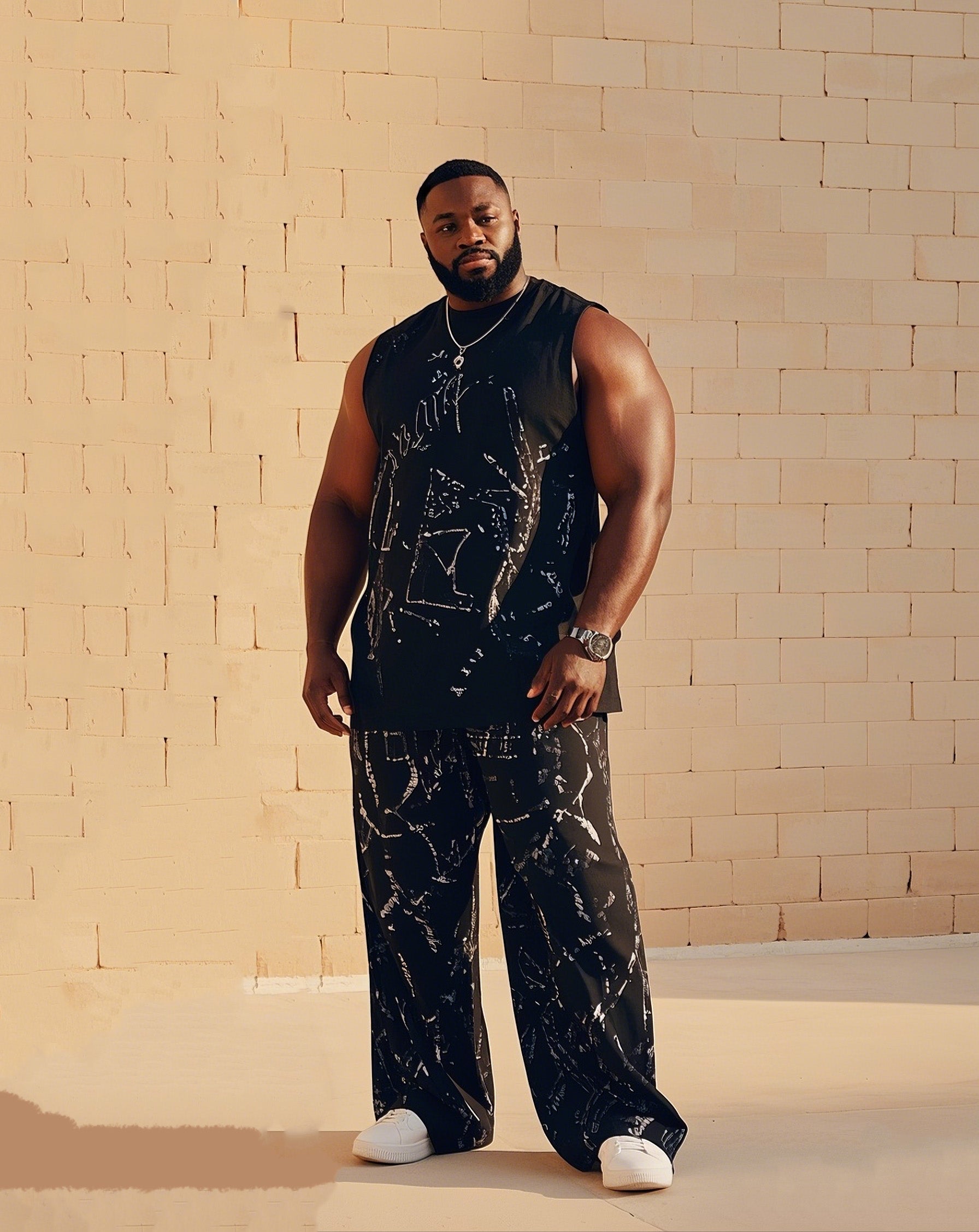 Big & Tall Streetwear Skull Vest Pants Set for big men view 1
