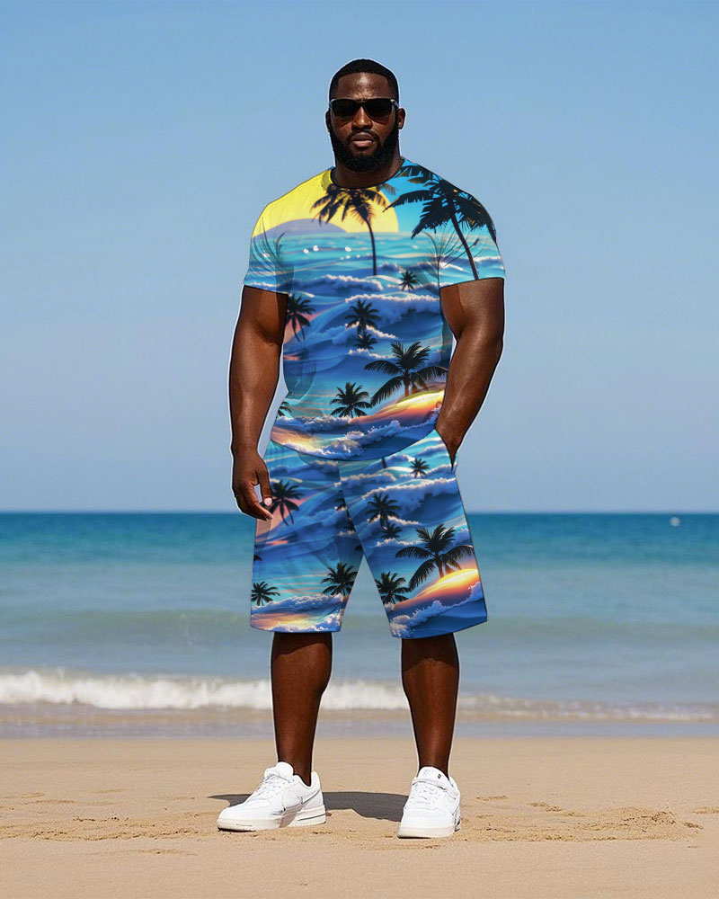 Big & Tall Hawaiian T-Shirt Shorts Set for big men view 1