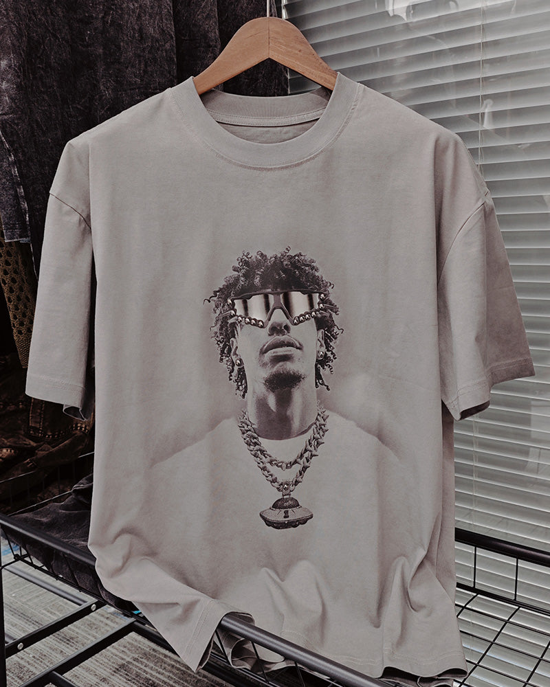 Big & Tall Gray Graphic Streetwear T-Shirt for big men view 1
