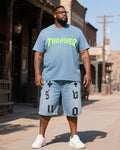 Big & Tall Denim Graphic T-Shirt Shorts Set for big men view 1