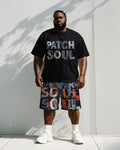Big & Tall Denim Graphic T-Shirt Shorts Set for big men view 1