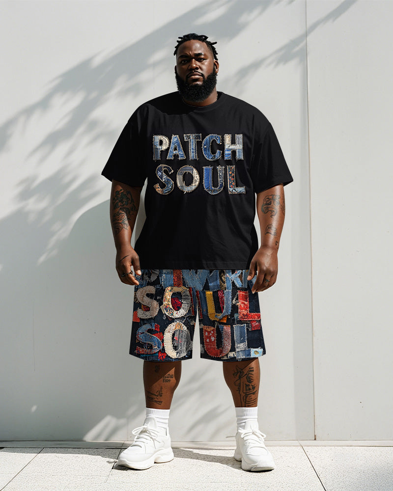 Big & Tall Denim Graphic T-Shirt Shorts Set for big men view 1