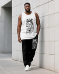 Big & Tall Black White Graphic Vest Pants Set for big men view 1