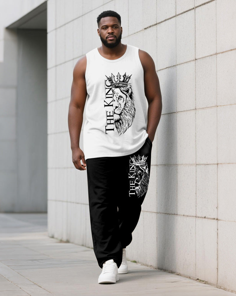 Big & Tall Black White Graphic Vest Pants Set for big men view 1