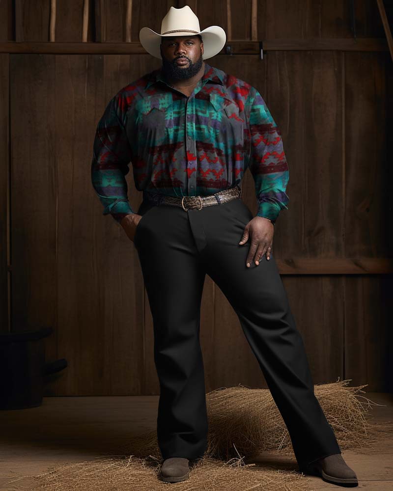 Big & Tall Western Denim Graphic T-Shirt Pants Set for big men view 1