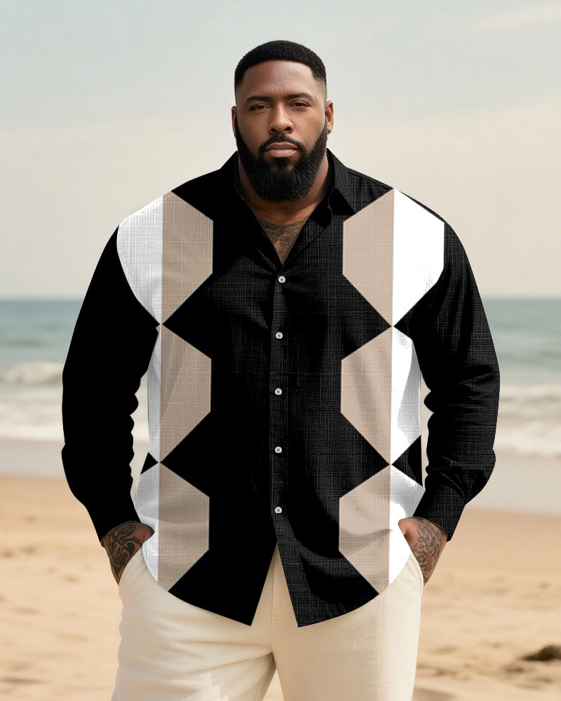 Big & Tall Black Geometric Graphic Long Sleeve Shirt for big men view 1