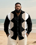 Big & Tall Black Geometric Graphic Long Sleeve Shirt for big men view 1
