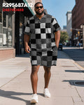 Big & Tall Black Graphic Polo Shorts Set for big men view 2