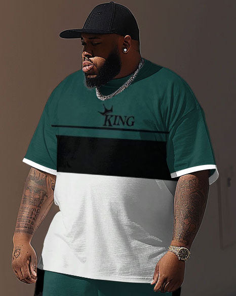 Big & Tall Green Colorblock Graphic T-Shirt Pants Set for big men view 2