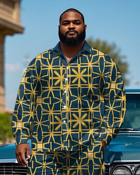 Big & Tall Geometric Vintage T-Shirt Pants Set for big men view 2