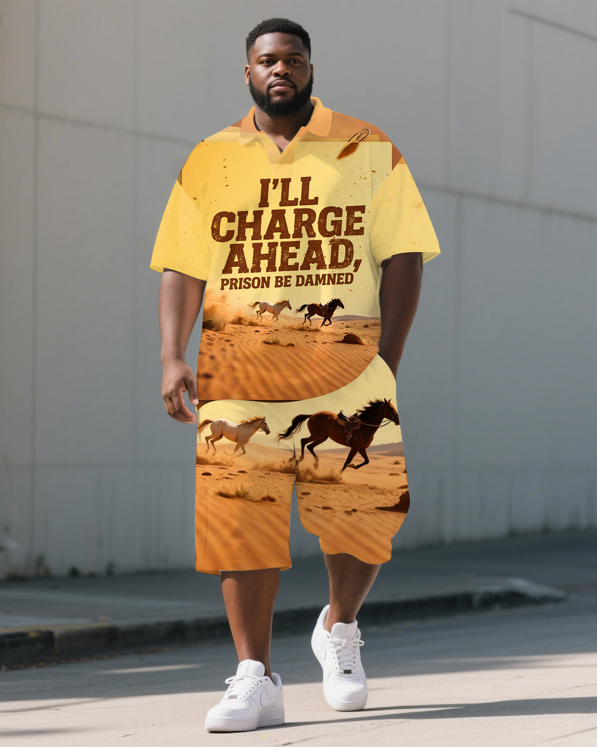 Big & Tall Graphic Graffiti Polo Shorts Set for big men view 1