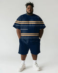 Big & Tall Blue Striped Graphic T-Shirt Shorts Set for big men view 1
