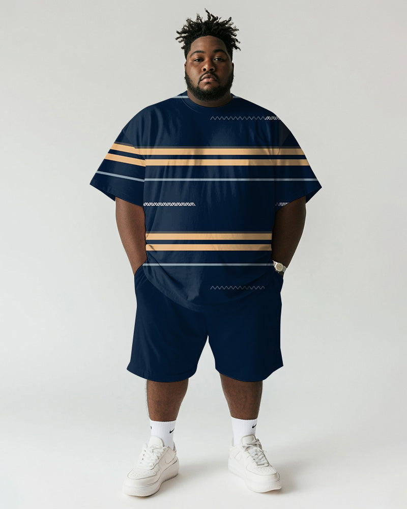 Big & Tall Blue Striped Graphic T-Shirt Shorts Set for big men view 1