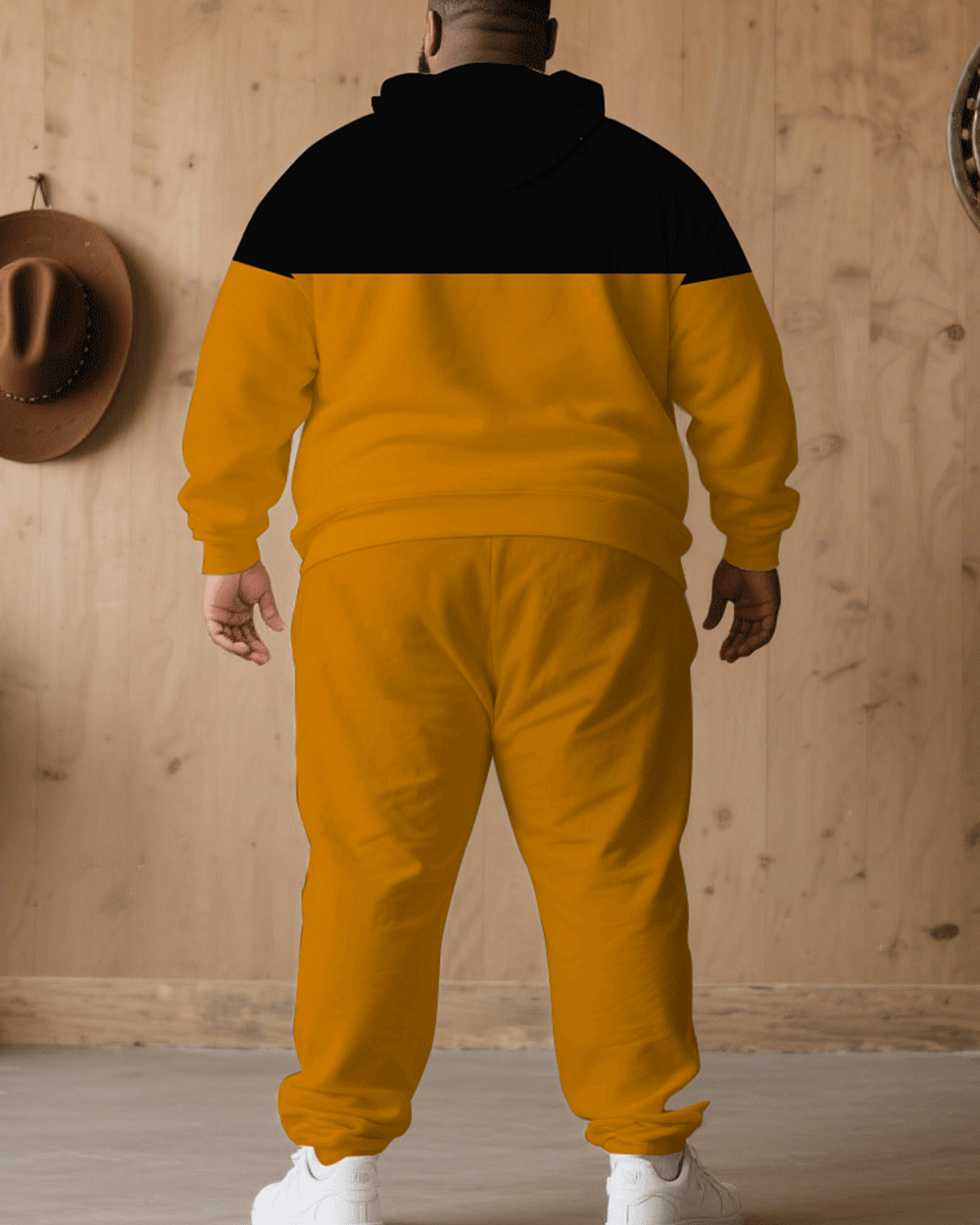 Big & Tall Black Orange Hoodie Sweatpants Set for big men view 4