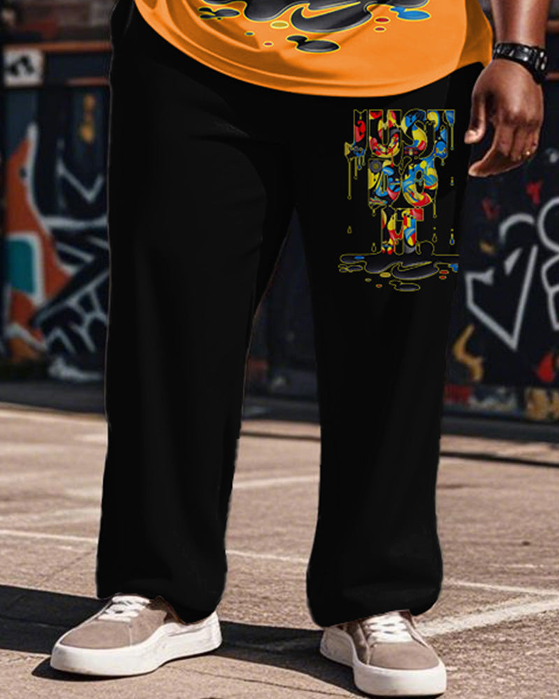 Big & Tall Graphic Graffiti Streetwear Vest Pants Set for big men view 3