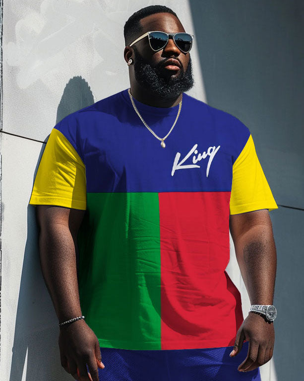 Big & Tall Colorblock Graphic T-Shirt Shorts Set for big men view 2