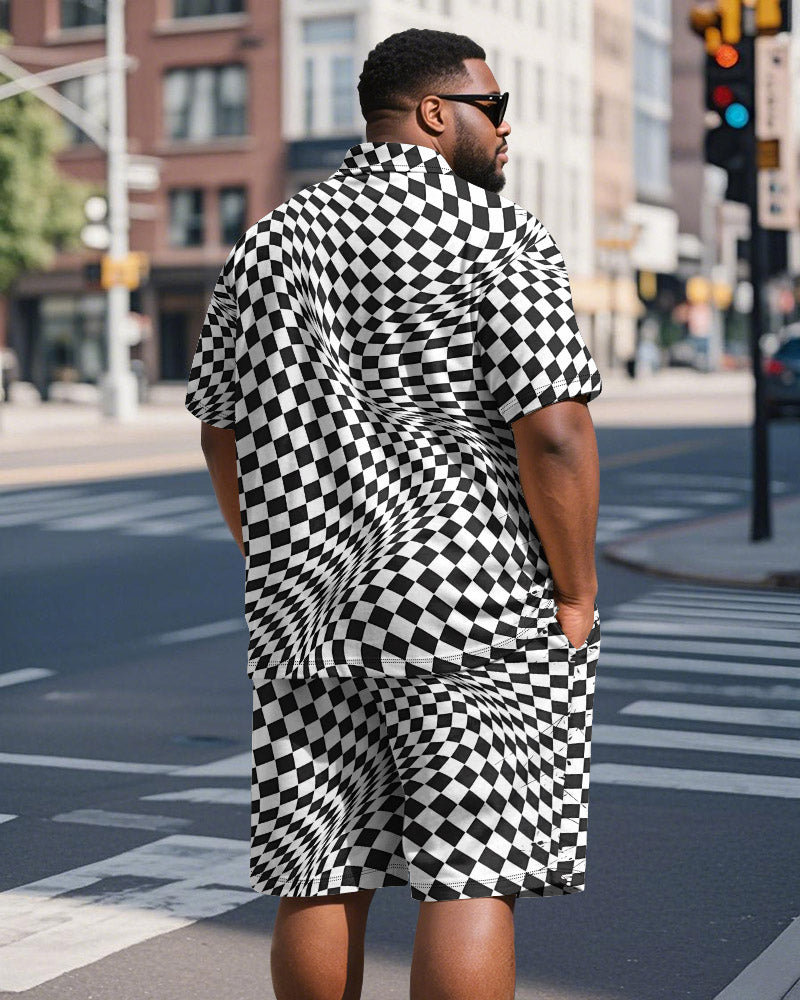 Big & Tall Black Graphic Polo Shorts Set for big men view 5