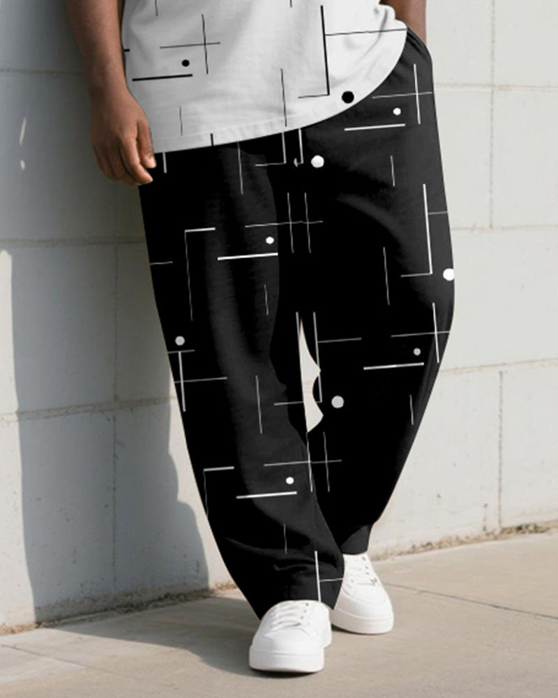 Big & Tall Black White Geometric Vest Pants Set for big men view 3