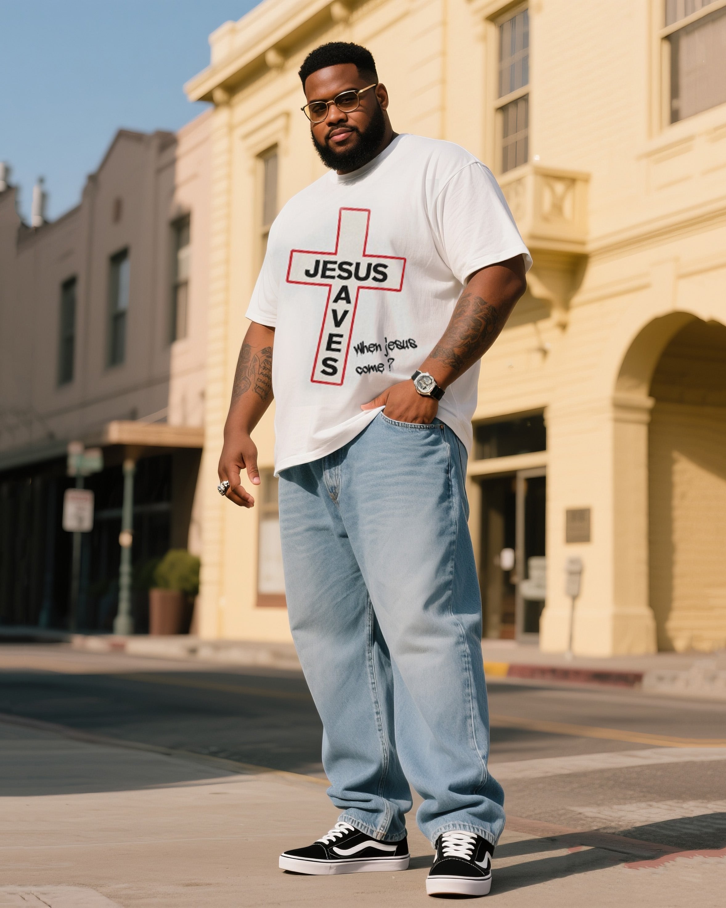 Big & Tall Denim T-Shirt Pants Set for big men view 1