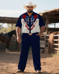 Big & Tall Blue Western Denim T-Shirt Pants Set for big men view 1