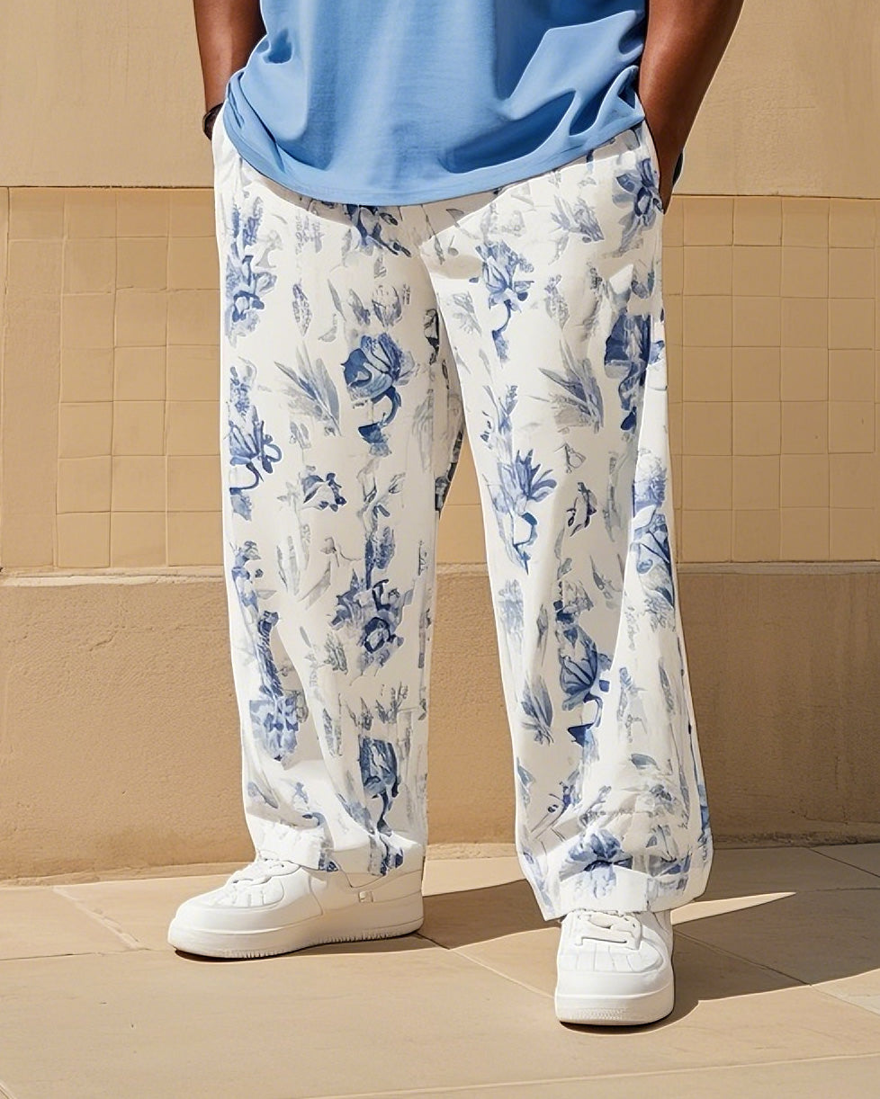 Big & Tall White Blue Streetwear Pants for big men
