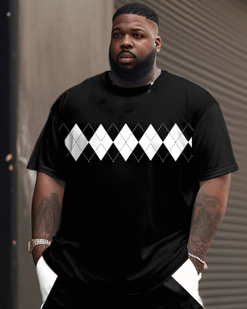 Big & Tall Geometric Patchwork T-Shirt Shorts Set for big men view 2