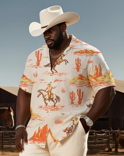 Big & Tall White Western Graphic T-Shirt Pants Set for big men view 2