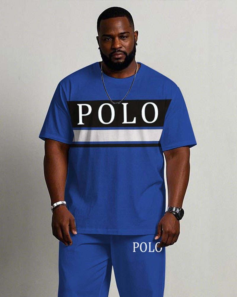 Big & Tall Black White Colorblock T-Shirt Pants Set for big men view 2