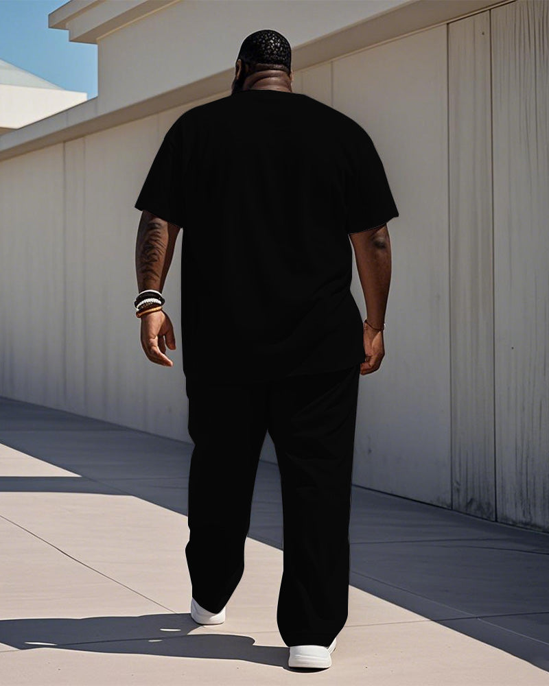 Big & Tall Black Graphic Smiley T-Shirt Pants Set for big men view 4