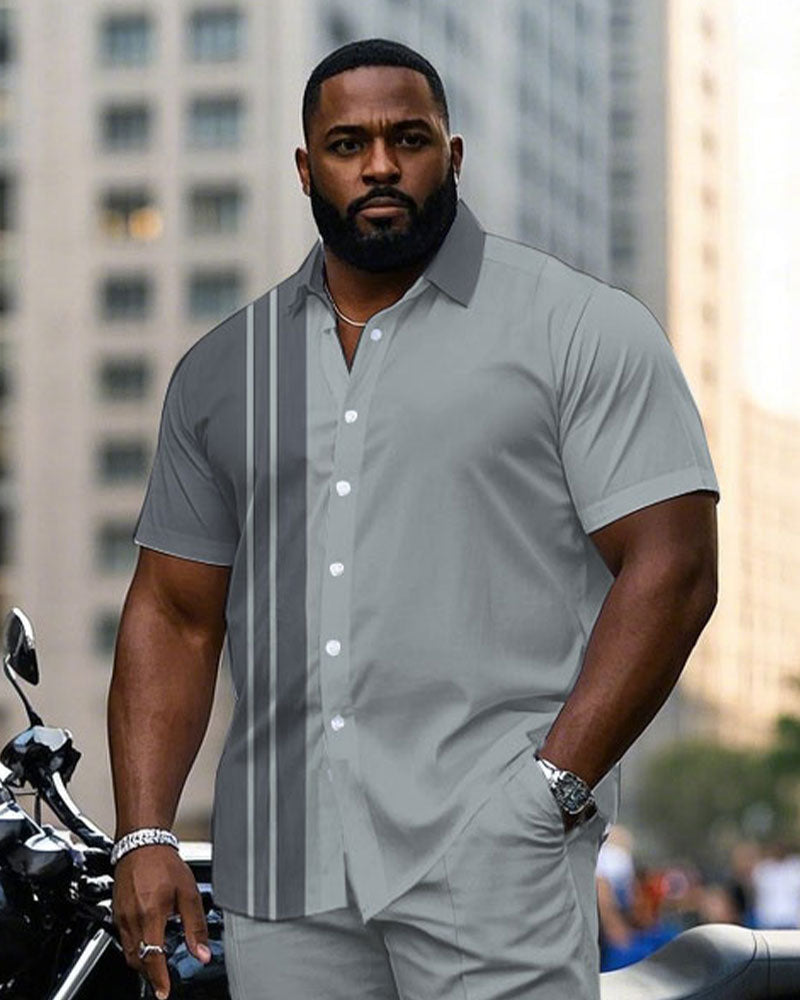 Big & Tall Gray Business Casual T-Shirt Pants Set for big men view 2