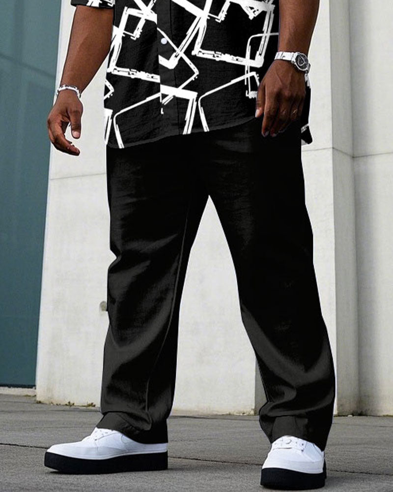 Big & Tall Black Business Casual T-Shirt Pants Set for big men view 3