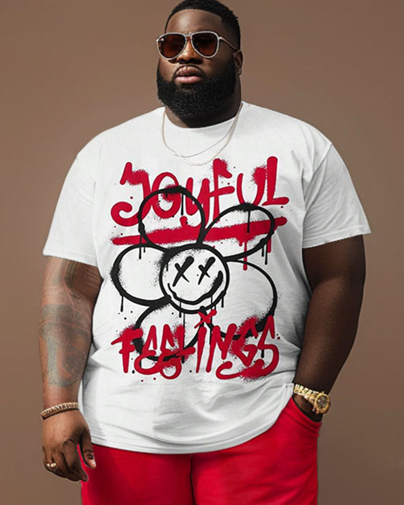 Big & Tall Graphic Graffiti Floral T-Shirt Shorts Set for big men view 3