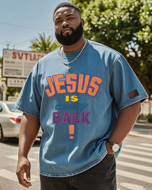 Big & Tall Denim Washed Streetwear T-Shirt for big men