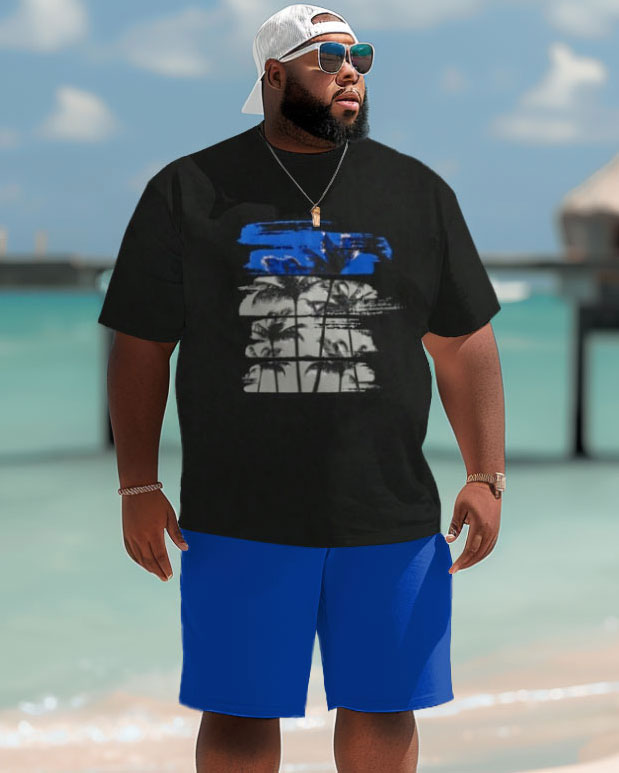 Big & Tall Hawaiian Graphic T-Shirt Shorts Set for big men view 1
