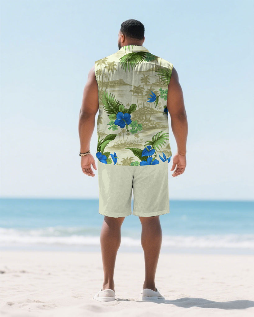 Big & Tall Hawaiian Graphic T-Shirt Shorts Set for big men view 4