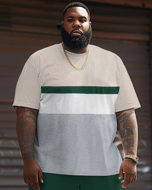 Big & Tall Colorblock Streetwear T-Shirt Shorts Set for big men view 3