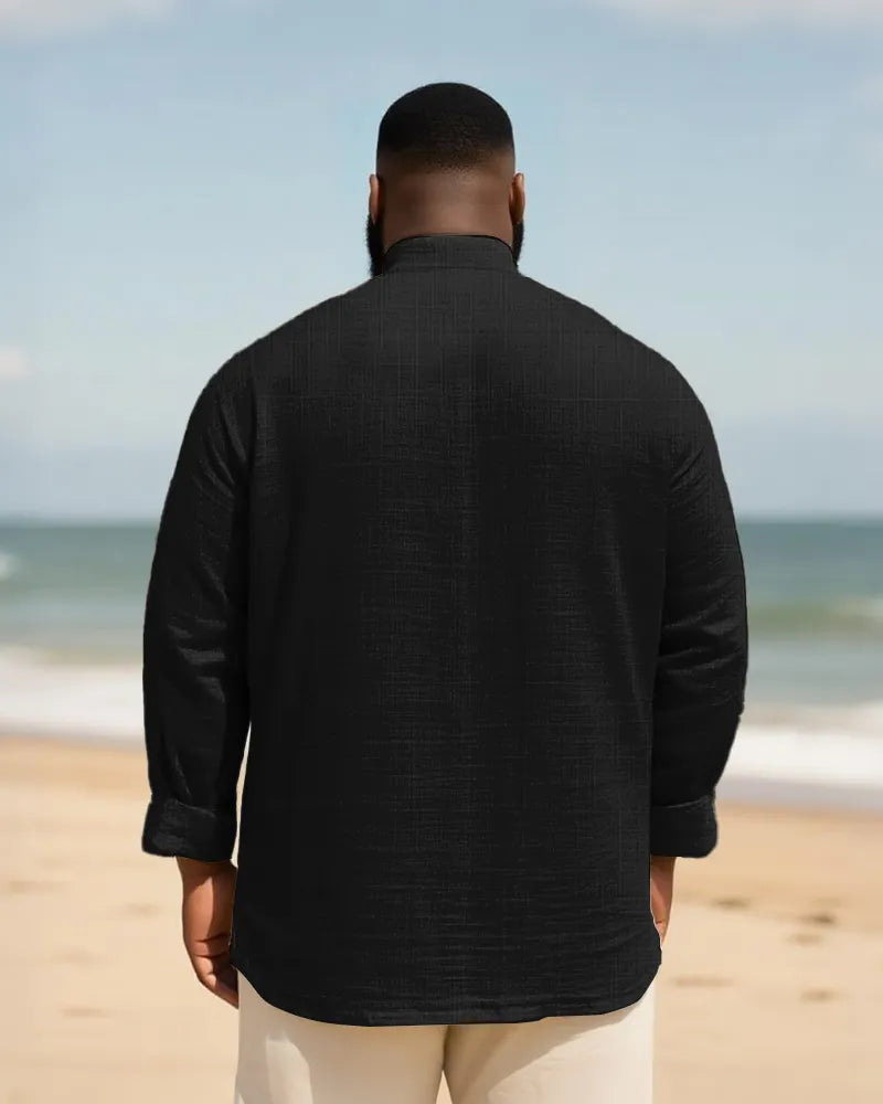 Big & Tall Solid Color Patchwork Long Sleeve Shirt for big men view 16